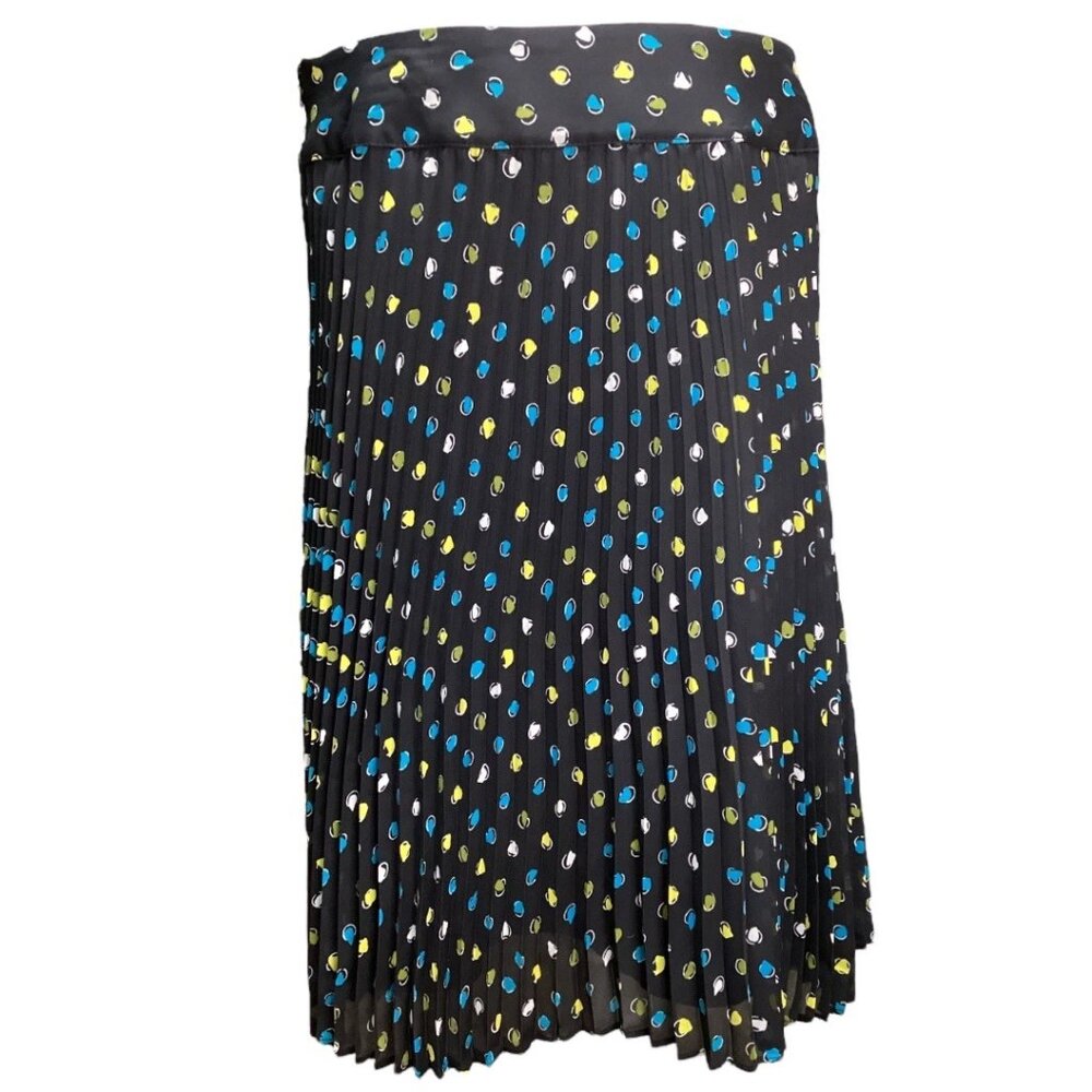 East 5th Black Blue & Green Polka Dot Pleated‎ Knee Length Skirt - Size 14
